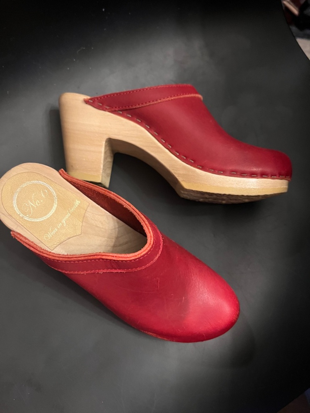 No 6 Old School Clog on High Heel in Red